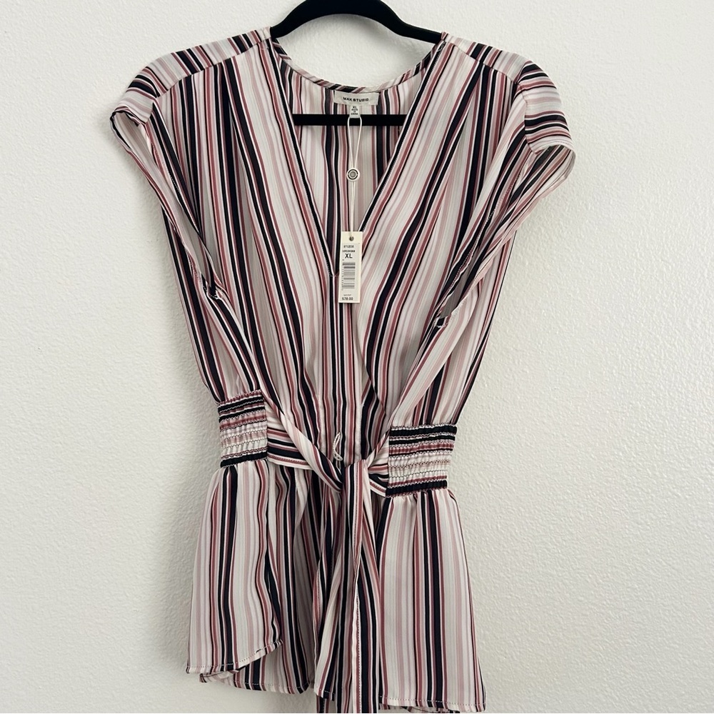 New Max Studio Pink and Black Striped Blouse